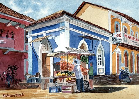 fruitsellers, Panjim. 2 | Fruit sellers, Panjim, Goa, waterc… | Flickr Goa Sketch, Goa Inspiration, Panjim Goa, Ancient Indian Architecture, Building Painting, Street Painting, Goa India, Pondicherry, Watercolour Inspiration