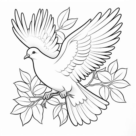 Bird Sitting On A Branch Drawing, Dove Tattoo Stencil Outline, Simple Dove Tattoo Design, White Dove Drawing, Dove Bird Drawing, Traditional Dove Tattoo, White Bird Drawing, Paloma Tattoo, Birds Outline