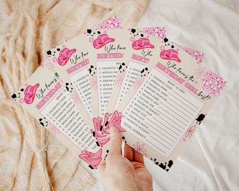 Disco Cowgirl 30th Birthday, Cowgirl Bday Party, Cowgirl Party Games, Disco Cowgirl Birthday Party, 18th Party, Cowgirl Disco, Quiz Template, Birthday Sleepover Ideas, Birthday Sleepover