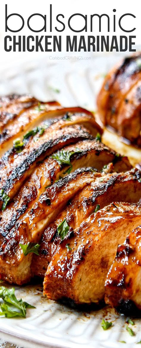 The BEST balsamic chicken marinade seeping with savory, tangy, slightly sweet, herbilicious notes for juicy, flavorful, versatile chicken every time!  SO easy and SO flavorful!  You will love having this on hand! #marinade #chickenmarinade #chickenrecipes #chicken #chickenbreasts #balsamichicken #balsamic #grilling #grillrecipes #grillingrecipes #grilledchicken #dinner #dinnerrecipes #dinnerideas #recipes #easyrecipe #recipes #recipeoftheday #recipeideas #recipe via @carlsbadcraving Balsamic Mustard Chicken, Balsamic Dijon Chicken, Chicken Marinade For The Oven, Balsamic Herb Chicken Marinade, Healthy Balsamic Chicken Recipes, Chicken Marinade For Crockpot, Honey Balsamic Chicken Marinade, Low Calorie Chicken Marinade Healthy, Oven Chicken Marinade