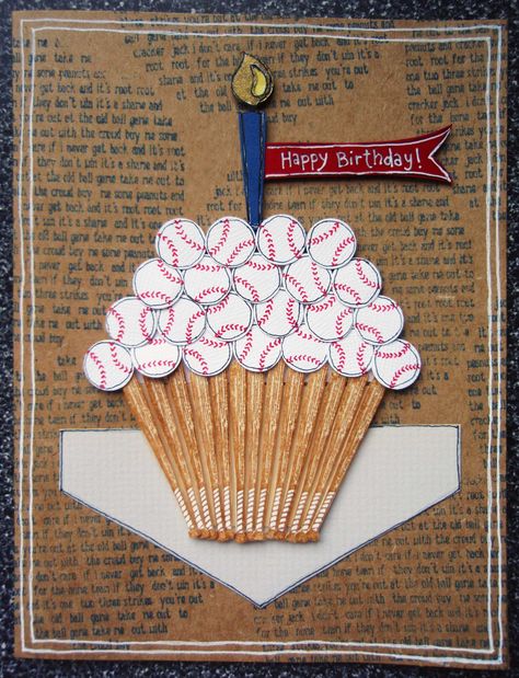 ...baseball rubber stamps. Birthday Baseball Cupcake Card Softball Birthday Cards Diy, Diy Baseball Cards, Baseball Cards Ideas Projects, Diy Baseball Birthday Cards, Baseball Thank You Cards Diy, Pic Birthday, Happy Birthday Baseball, Cupcake Cards, Cupcake Card