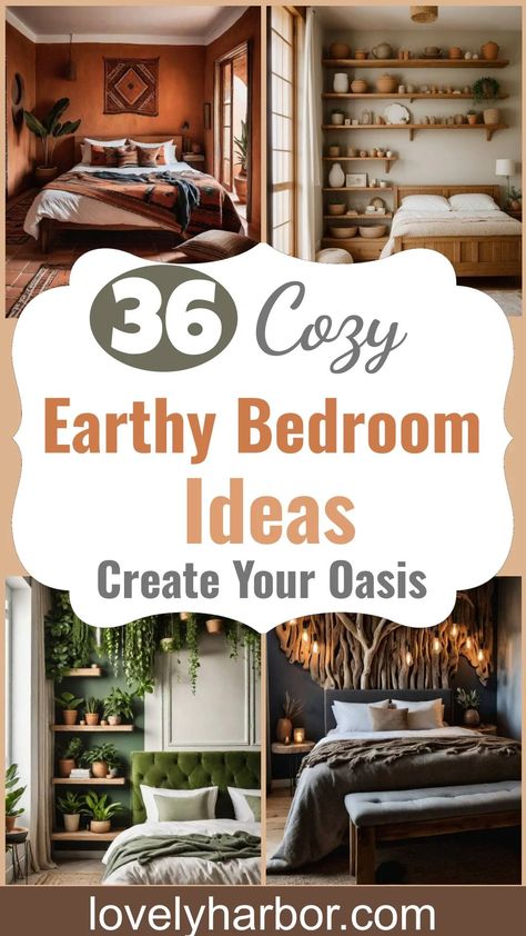 36 Earthy Bedroom Ideas for a Serene Space 2 Cozy Earthy Bedroom Boho, Jungle Bedroom Ideas For Adults, Bedroom Wall Tiles Design, Earthy Boho Bedroom, Earthy Bedrooms, Bedrooms Boho, Earth Tone Bedroom, Earthy Bedroom Ideas, Zen Bedroom Ideas