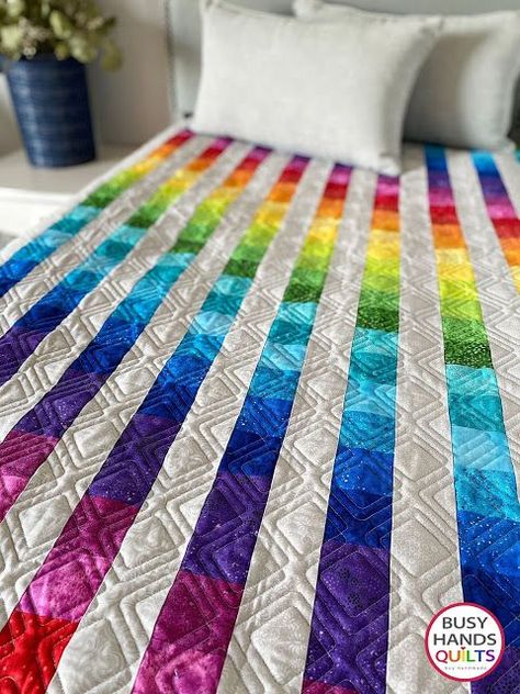 Quilt Patterns Rainbow, Rainbow Bargello Quilt Pattern, Rainbow Jelly Roll Quilt Patterns, Rainbow Jellyroll Quilt, Rainbow Quilt Patterns Free, Strip Pieced Quilts, Strip Piecing Quilt Block Patterns, Pride Quilt Pattern, Rainbow Jelly Roll Quilt