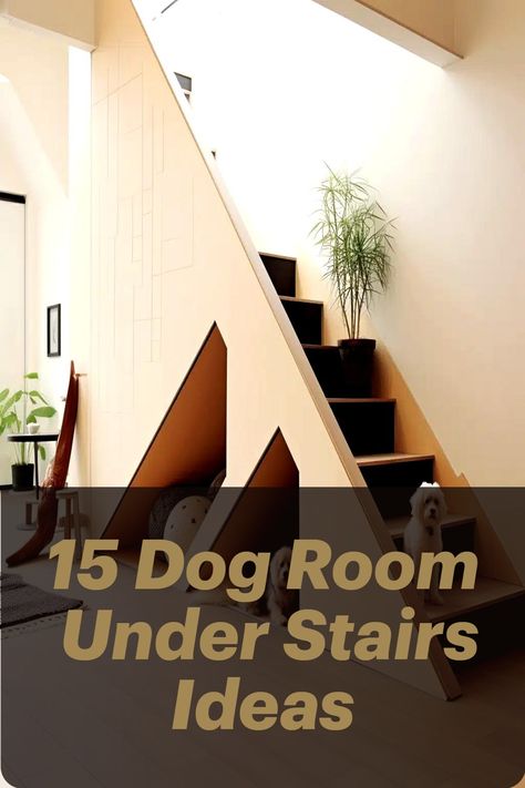 Two dog rooms under stairs with two dogs in image Dog Feeding Station Under Stairs, Diy Stairs For Dogs, Indoor Stairs Design, Under Stair Pet Space, Dog Cubby Under Stairs, Under Stairs Dog Bed, Dog Nook Under Stairs, Dog House Under The Stairs, Dog Space Under Stairs