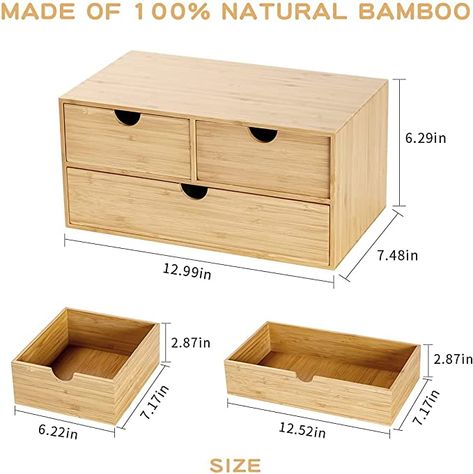 Amazon.com : Stackable Bamboo Desk Organizer - Fully Assembled - Mini Bamboo Desk Drawer Tabletop Cosmetic Storage Organization for Office or Home (4 Drawers) : Office Products Mini Drawers For Desk, Organization For Office, Desk Drawer Organisation, Cnc Desk Organizer, Wooden Desk Organiser, Wooden Desktop Organizer, Desk Drawer Organizer, Wooden Desk Orginizer, Bamboo Desk