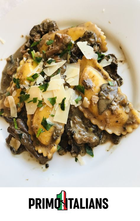 Porcini Mushroom Ravioli, Porcini Ravioli, Truffle Ravioli, Farfalle Pasta Recipes, Italian Trattoria, Pasta Dough Recipes, Truffle Cream, Mushroom Ravioli, Dried Porcini Mushrooms