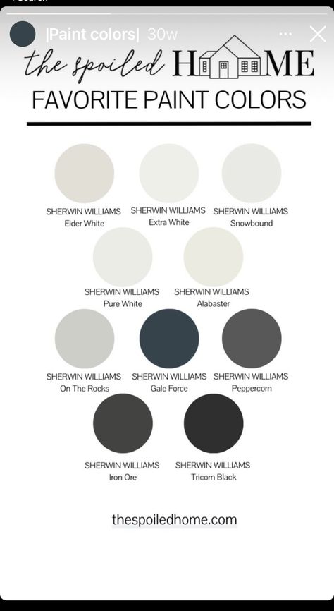 Exterior White And Black Paint Colors, Whites That Go With Iron Ore, Best White Paint With Iron Ore, What Colors Go With Black And White, Sherwin Williams Iron Ore Bathroom, Paint Colors That Go With Black, Almost White Paint Colors, White And Black Paint Colors, Grey White Paint Color