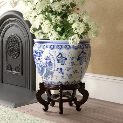 Wayfair.com - Online Home Store for Furniture, Decor, Outdoors & More | Wayfair Decorating With Ginger Jars, Chinese Plants, Home Pottery, Chinoiserie Pattern, Handmade Ceramic Planters, Hydrangea Care, Planter Ceramic, Blue White Decor, Fall Planters