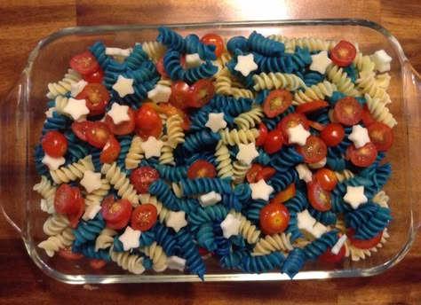 Patriotic Pasta Memorial Day 4th of July Flag Day Veterans Day Labor Day Red White Blue Kids Food America Stars Pasta Salad Festive Red White Blue Food, Memorial Day Foods, Door Aesthetic, 13 Colonies, Patriotic Food, 4th Of July Desserts, Fourth Of July Food, Blue Food, 4th Of July Celebration