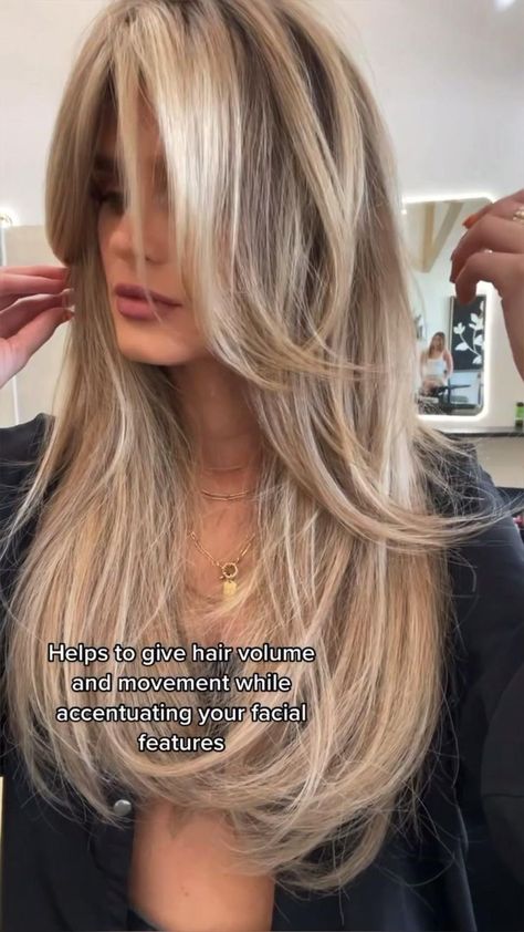 Blonde Highlights Face Framing Layers, Blonde Face Framing Highlights On Blonde Hair, Haircut Layers Long Bangs, Hairby Chrissy Blonde, Gave Framing Layers, Long Hair Face Framing Layers Brunettes, Full Face Framing Layers, Long Layered Hair Balayage, Medium Length Haircut Balayage Blonde