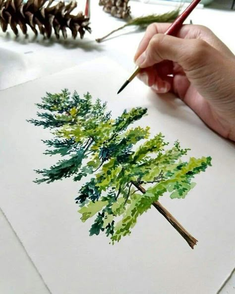 Tree Watercolor, Kids Painting, Watercolor Art Lessons, Easy Art, Watercolor Trees, Learn Art, Painting Lessons, Watercolour Tutorials, Watercolor Ideas