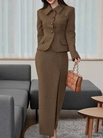 Fashion Elegant Style Matching Sets Online Shopping Page 4 | stylewe Blazer Set Outfit, Loose Striped Shirt, Office Wear Outfit, Office Wears, Color Block Coats, Womens Matching Sets, Plain Jacket, Fits Inspiration, Plain Sweaters