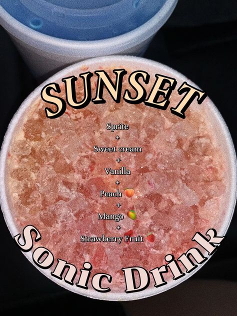 #Sonic #sonicdrink #sunset #drink #pinkdrink #springbreak #newdrink #trendy Soda Drinks Recipes, Sonic Drinks, Energy Drink Recipe, Flavored Water Drinks, Sunset Drink, Fun Drink Recipe, Flavored Water Recipes, Iced Starbucks Drinks, Perfect Summer Drink