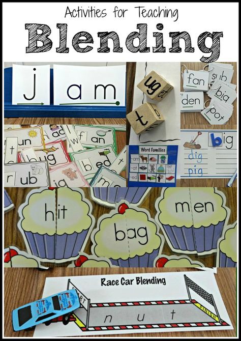 Activities for teaching students to blend words. Fun for centers or for small group instruction. Phoneme Blending, Phonics Ideas, Letters And Sounds, Blending Sounds, Kindergarten Language Arts, Kindergarten Ela, Blend Words, Learning To Read, Phonics Games