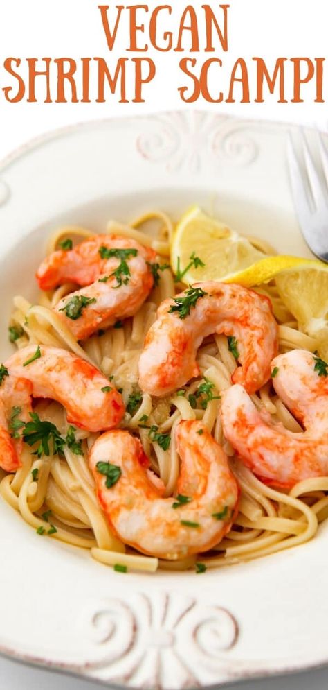 Vegetarian Scampi Pasta, Vegan Shrimp Pasta, Vegan Shrimp Pasta Recipes, Vegan Shrimp Scampi, Hearts Of Palm Vegan Recipes, Vegan Seafood Pasta, Dairy Free Shrimp Scampi, Tofu Scampi, Vegan Shrimp Recipes