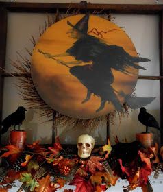 Halloween Mantle Decor, Halloween Mantle, Witch Halloween Costume, Halloween Crafts Decorations, Scary Halloween Decorations, Halloween Witches, I Love Halloween, Halloween Painting, Theme Halloween