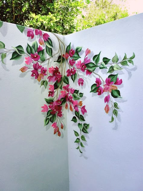 Simple Wall Paintings, Garden Fence Art, Creative Wall Painting, Garden Mural, Diy Wall Painting, Wall Painting Decor, Fence Art, Bedroom Wall Paint, Wall Paint Designs