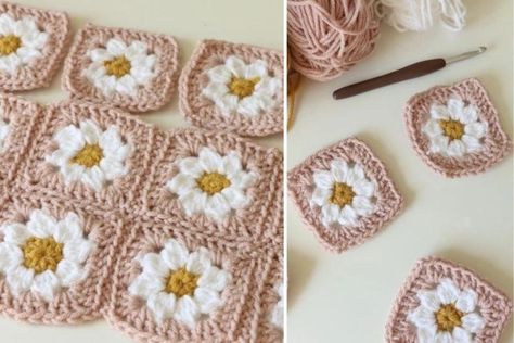 Daisy Granny Square by Melanie Ham - Free Crochet Pattern Melanie Ham, Knitting Patterns For Beginners, Daisy Granny Square, Granny Square Pattern Free, Simple Scarf Crochet Pattern, Chevron Stitch, Crocodile Stitch, Yarn Bee, Crochet Blanket Afghan