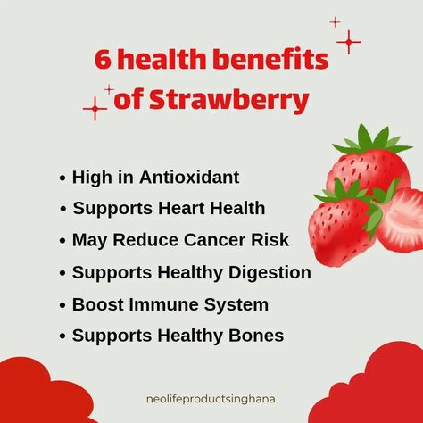 6 Health Benefits of Strawberry 🍓 #NeoLife #HealthAndWellness #strawberry #Nutrition #NeoLifeProductsInGhana Health Benefits Of Strawberries, Benefits Of Strawberries, Strawberry Benefits, Strawberry Health Benefits, Benefits Of Berries, Benefits Of Organic Food, Healthy Food Options, Traditional Medicine, Bone Health