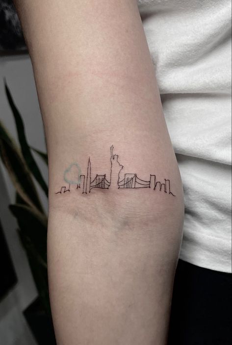 Tattoo done for a NYC gal whose heart belongs to brooklyn Brooklyn Bridge Tattoo, Bridge Tattoo, Brooklyn Tattoo, Nyc Tattoo, Alternative Lifestyle, Nyc Skyline, Brooklyn Bridge, Tattoo Artists, Tattoo Quotes