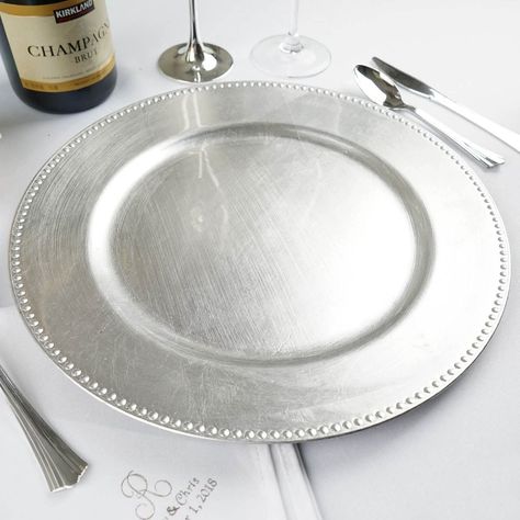 6 Pack |13" Silver Round Acrylic Beaded Charger Plates Beaded Charger Plates, Acrylic Charger Plates, Silver Charger Plates, Silver Chargers, Pipe And Drape Backdrop, Pipe And Drape, Charger Plate, Fine Dining Restaurant, Tabletop Decor