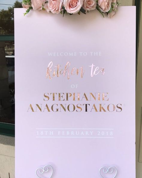 A stunning Kitchen Tea Welcome Sign in rose gold foil on a pink background Tea Party Sign, Royal Tea Party, Royal Tea Parties, Royal Tea, Party Sign, Stunning Kitchens, Rose Gold Foil, Kitchen Tea, Seating Charts