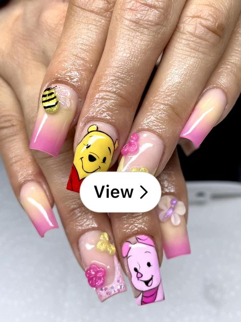 Lemon8 · Character Nails 🐻🌸🐝🐷 · @beautyartbya Winnie The Pooh Nail Art, Pooh Nail Art, Winnie The Pooh Nails, Pooh Nails, Shower Nails, Baby Shower Nails, Character Nails, Spring Nails, Art Designs