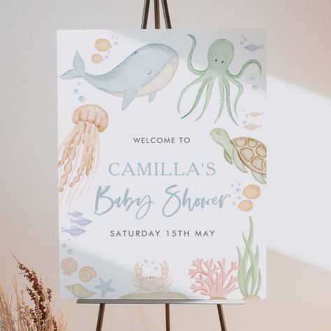 Under The Sea Baby Shower 18x24" Welcome Sign - Baby Shower Gifts Oneder The Sea 1st Birthday, Welcome Sign Printable, Sea Baby Shower, Ocean Animals, Under The Sea, Welcome Sign, The Sea, 1st Birthday, Baby Shower