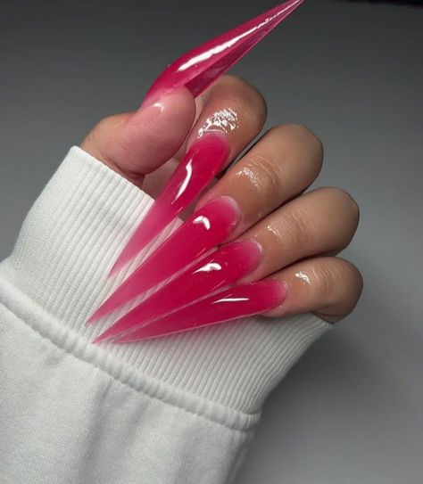 Hot Pink Long Nails, Claws Aesthetic, Pink Nails Stiletto, Wet Nails, Pink Stiletto Nails, Stilleto Nails Designs, Hard Nails, Drip Nails, Claw Nails