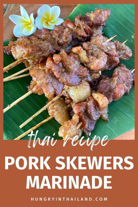 This delicious pork skewers marinade is easy to make with tasty Asian flavors. Use it for BBQ. Makes a good snack, dinner, or appetizer. Pork Satay, Traditional Asian Dish, Bbq Pork Recipes, Pork Skewers, Easy Grilling, Skewer Recipes, Marinated Pork, Spicy Dishes, Grilled Pork