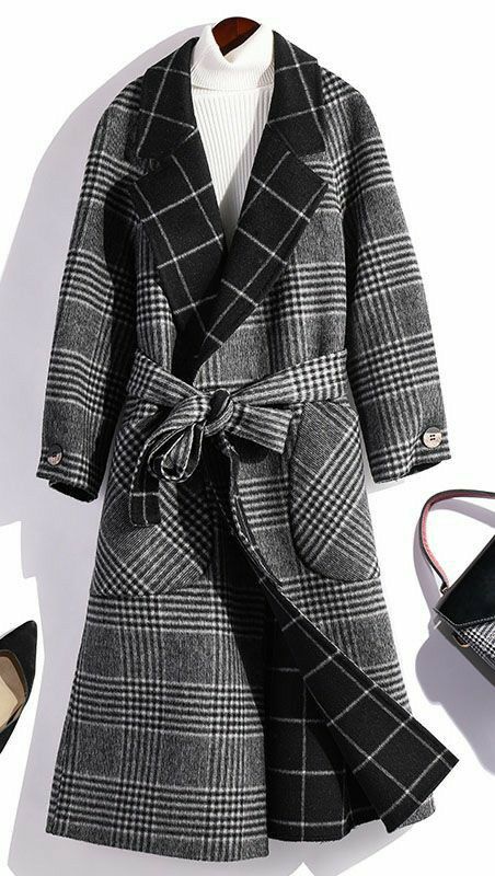 Oversized Winter Coat, Plaid Wool Coat, Fall Fashion Coats, Coat Plus Size, Plus Size Winter, Black Wool Coat, Women Coats, Plaid Tie, Winter Outerwear