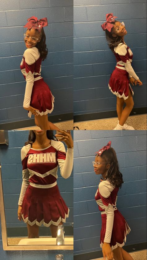 Cheer Uniform Ideas, Hbcu Cheer, Cheer Flexibility, Majorette Uniforms, Cheer Games, Cheerleading Bags, Track Outfits, Black Cheerleaders, Cheer Pics