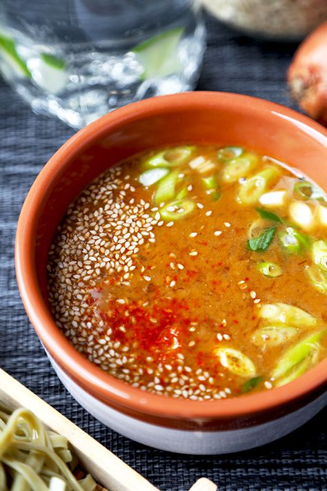 Spicy Miso Tsukemen - A cooling and summer-perfect Tsukemen Recipe served with a deeply flavored spicy miso broth. These Japanese dipping noodles are ready in 22 minutes! Recipe, Japanese, noodles, flavor, main, dinner | pickledplum.com Dipping Noodles, Chef Taro, Miso Recipes, Pasta Spicy, Chicken Rice Noodles, Asian Bowls, Miso Broth, Recipe Japanese, Noodle Soups