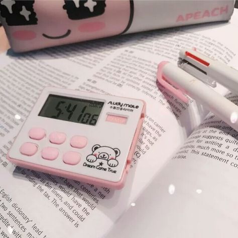 Timer For Study, Study Timer Clock, Study Pov, Korean Study Motivation, Korean School Aesthetic, Timer Aesthetic, Study Clock, Kawaii Motivation, Pink Study Aesthetic