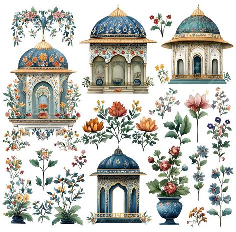 Mughal Garden elements collection | Premium AI-generated image Mughal Elements, Print Development, Weding Invitation, Indian Elements, Mughal Garden, Marriage Invitation, Marriage Invitation Card, Creative Elements, Indian Designs