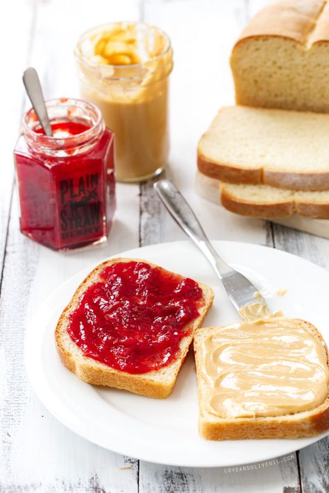 Ultimate From-Scratch Peanut Butter & Jelly Sandwiches - A classic favorite, made entirely from scratch with homemade bread, jam, and peanut butter. Homemade Crunchwrap, Peanut Butter Jelly Sandwich, Homemade Crunchwrap Supreme, Homemade Strawberry Jam, Peanut Butter And Jelly, Peanut Butter Jelly, Wrap Sandwiches, Sandwich Recipes, Homemade Bread