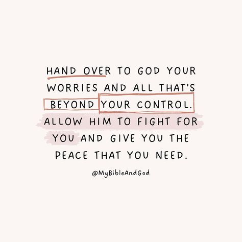 A reminder that we don’t have to carry our burden alone, but can cast our cares upon God (Psalm 55:22). Surrender your worries and concerns to God, and trust in His sovereignty and power to handle situations beyond your control. By handing over our worries to God, we allow Him to fight on our behalf. “The Lord will fight for you while you [only need to] keep silent and remain calm.” — Exodus 14:14 “Do not fear them, for it is the Lord your God who is fighting for you.’” — Deuteronomy‬ ‭3‬:‭... Surrender Your Worries To God, Don’t Worry Trust God, Cast Your Burdens On The Lord, Psalm 55:22, Psalm 55, God Thoughts, Keep Silent, Silent Quotes, Hope Scripture