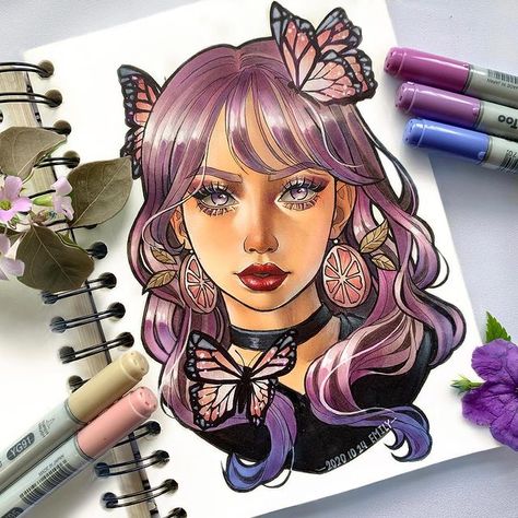 Copic Artwork, Copic Marker, Marker Art, Copic, Cartoon Art Styles, Cartoon Art, Fashion Art, Art Projects, Female Sketch