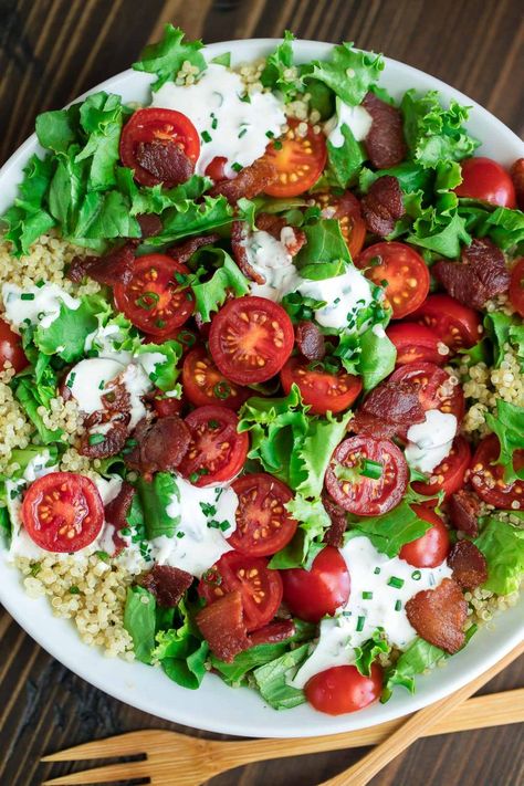 Quinoa Salad with Bacon, Lettuce, and Tomato Quinoa Salad Recipes Healthy, Cranberry Quinoa Salad, Tofu Seasoning, Fluffy Quinoa, Lettuce Salad Recipes, Toasted Quinoa, Quinoa Salad Recipe, Blt Salad, Homemade Honey Mustard