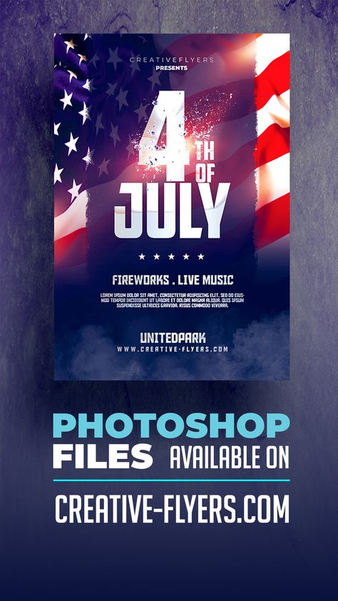 Download Customizable Independence Day flyers, posters, and graphics. Photoshop Files to promote your 4th of july party. #4thofjuly #photoshop #ndependenceDay Usa Independence Day Poster, Flag Poster Design, Wallpaper 4th Of July, Flag Graphic Design, Independence Day Flyer, Nightclub Poster, Happy Independence Day Usa, Independence Day Design, Party Design Poster