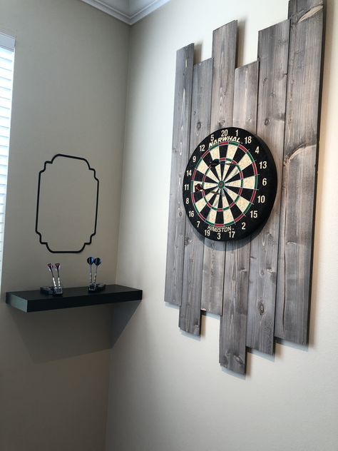 Ideas For Wall Behind Dart Board, Cool Dart Board Ideas, Dart Board In Bedroom, Dart Board Set Up, Dart Board Surround Ideas, Garage Dart Board Ideas, Indoor Dart Board Wall, Home Dartboard Setup, Darts Room Ideas