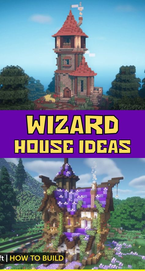 There are many different types of wizard houses you can make, from medieval-style towers to magical cottages. You can decorate the interior with magical symbols, potions, and books of spells. Think about adding a secret entrance or a magical garden full of enchanted plants. Make sure you have plenty of windows for natural light and a grand chimney for a cozy atmosphere. Have fun building your wizard house and explore your creativity! Minecraft Wizard House, Minecraft Wizard, Secret Entrance, Magical Cottage, Wizard House, Minecraft House Ideas, Minecraft Steampunk, Magical Symbols, Minecraft Structures