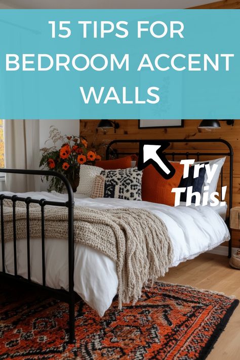 Design the perfect bedroom accent wall with these tips and design ideas. Pictures In Master Bed, Bedroom Dark Accent Wall, Feature Wall Ideas Bedroom, Boho Bedroom Accent Wall, Accent Walls In Bedroom, Accent Wall Behind Bed, Modern Board And Batten, Cozy Modern Bedroom, Spare Bedroom Decor