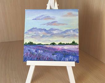 ArtByKatrinStudio on Etsy Painting Easy Ideas, Small Canvas Painting, Mini Tela, Simple Oil Painting, Oil Painting Inspiration, Small Canvas Paintings, Painting Easy, Lavender Field, Painting Media