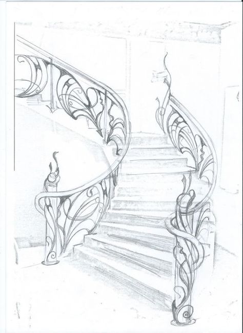 Motifs Art Nouveau, Pergola Lighting, Art Nouveau Architecture, Architecture Drawing Art, Art Nouveau Design, Spiral Staircase, Architecture Sketch, Lighting Ideas, A Drawing