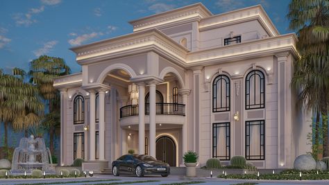 Villa Elevation, Classic Villa Exterior, Classic Elevation, Classical Villa, Elegant Villa, Villa Exterior Design, Home Designs Exterior, Vray Render, Classical House