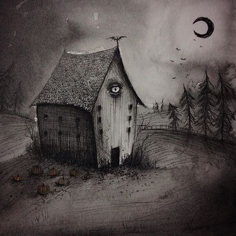 Creepy house drawing by Naisa Gomez @darktownsally Creepy Landscape Drawing, Elle Core, Unsettling Art, Weirdcore Art, Creepy Artwork, Town Drawing, Creepy Houses, Creepy Drawings, Emo Wallpaper