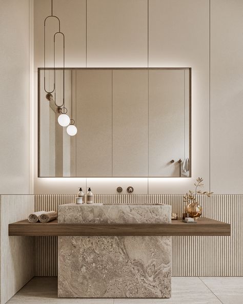 Modern Italian Bathroom Design, Modern Bath Design Ideas, Japandi Wash Basin, Modern Wash Basin Design, Toilets Interior Design, Bedrosians Bathroom, Interior Bathroom Design, Spa Vanity, Toilet Interior