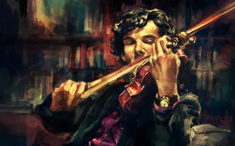 Glorious painting of Sherlock and his Violin. Sherlock Art, Benedict Sherlock, Mrs Hudson, Sherlock Fanart, The Violin, Johnlock, Martin Freeman, Baker Street, Sherlock Bbc