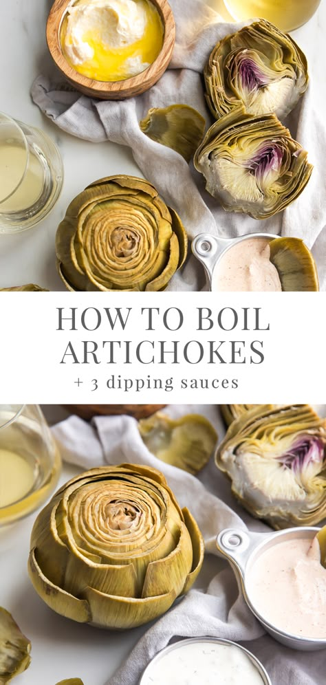 Cooking Whole Artichokes, How To Boil Artichokes, How To Eat An Artichoke, Easy Dips For Artichokes, How To Cook Artichoke Hearts, Best Way To Make Artichokes, How To Make Artichokes How To Cook, How To Cook Artichokes Boil, Artichoke Cooking Instructions